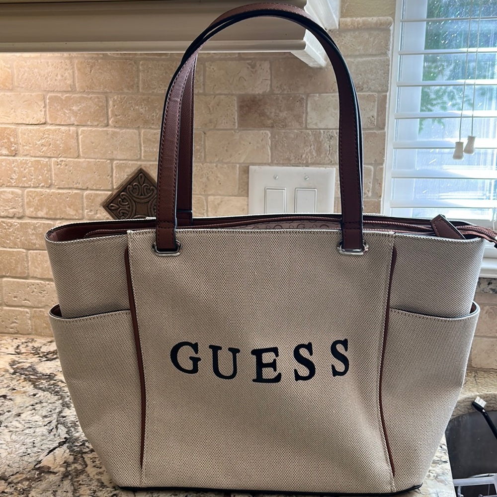 Guess Beige and Brown Tote Bag